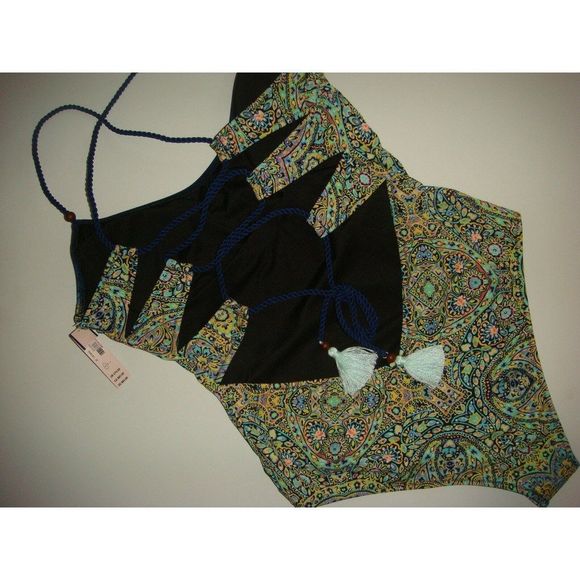 Victoria's Secret S ONE-PIECE MONOKINI+ROMPER SET MOSAIC GARDEN GREEN teal BLUE - Picture 4 of 6